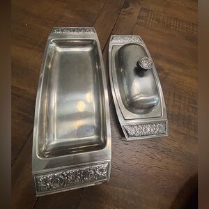 Set of vintage Stanley Robert’s stainless steel butter dish and tray